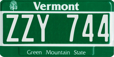 VT license plate ZZY744