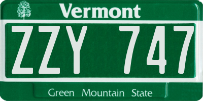 VT license plate ZZY747