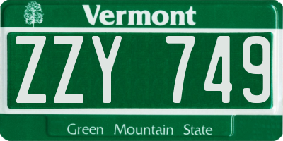VT license plate ZZY749