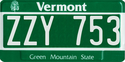 VT license plate ZZY753