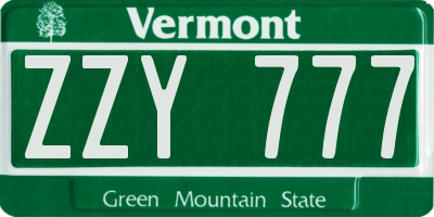 VT license plate ZZY777