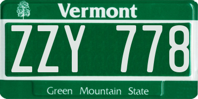 VT license plate ZZY778