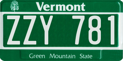 VT license plate ZZY781