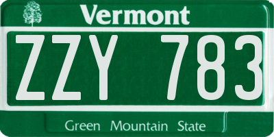 VT license plate ZZY783