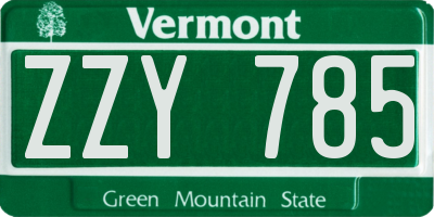 VT license plate ZZY785