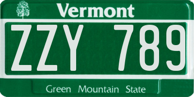 VT license plate ZZY789