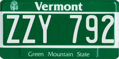 VT license plate ZZY792