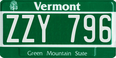 VT license plate ZZY796