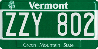 VT license plate ZZY802