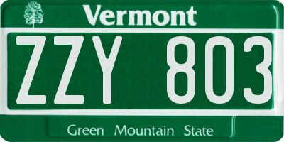 VT license plate ZZY803