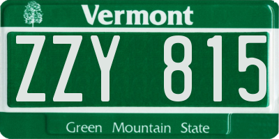 VT license plate ZZY815