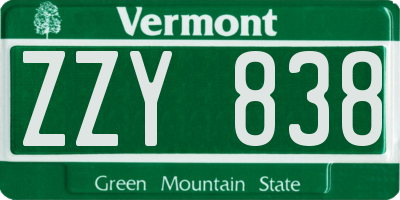 VT license plate ZZY838