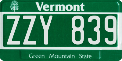 VT license plate ZZY839