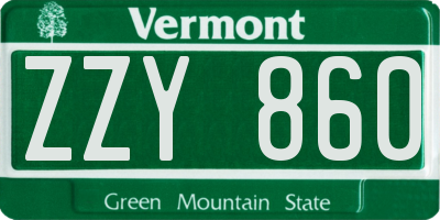 VT license plate ZZY860