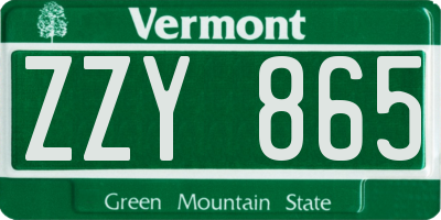 VT license plate ZZY865
