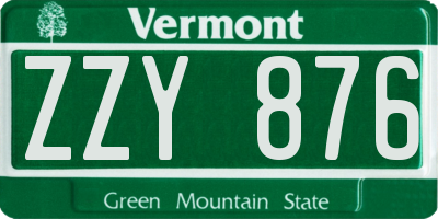 VT license plate ZZY876