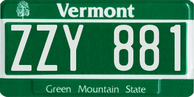 VT license plate ZZY881