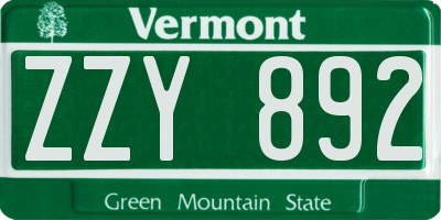 VT license plate ZZY892