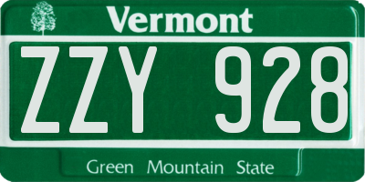 VT license plate ZZY928
