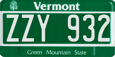 VT license plate ZZY932