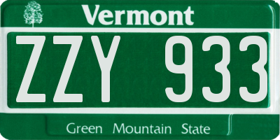 VT license plate ZZY933
