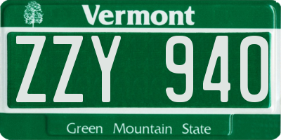 VT license plate ZZY940