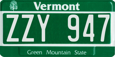 VT license plate ZZY947