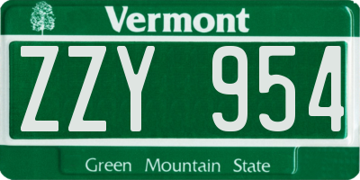 VT license plate ZZY954