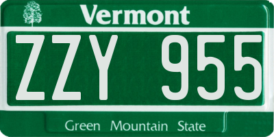 VT license plate ZZY955