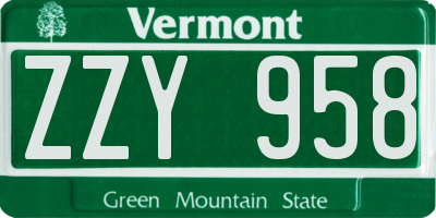 VT license plate ZZY958