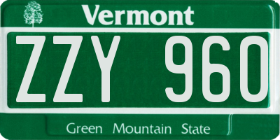 VT license plate ZZY960