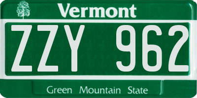 VT license plate ZZY962