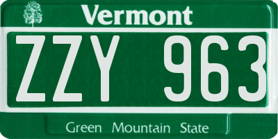 VT license plate ZZY963
