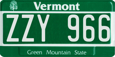 VT license plate ZZY966