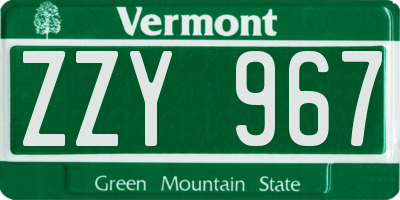 VT license plate ZZY967