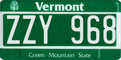 VT license plate ZZY968