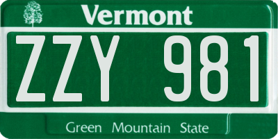 VT license plate ZZY981