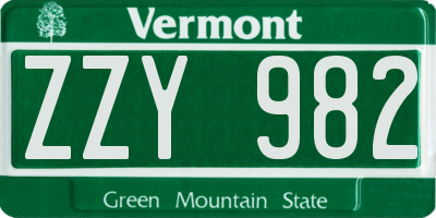 VT license plate ZZY982