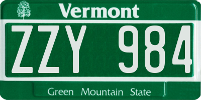 VT license plate ZZY984