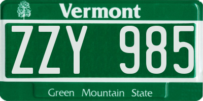 VT license plate ZZY985