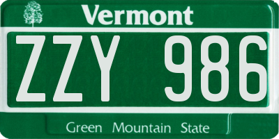 VT license plate ZZY986