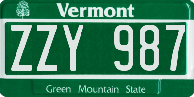 VT license plate ZZY987