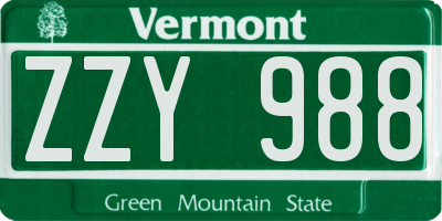 VT license plate ZZY988