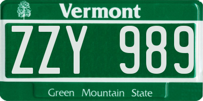 VT license plate ZZY989