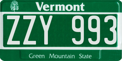 VT license plate ZZY993