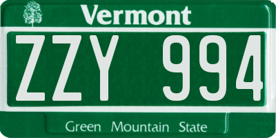 VT license plate ZZY994