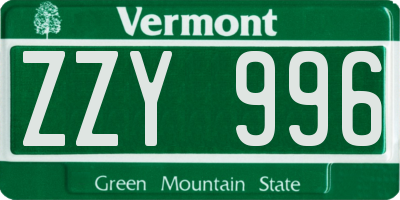 VT license plate ZZY996