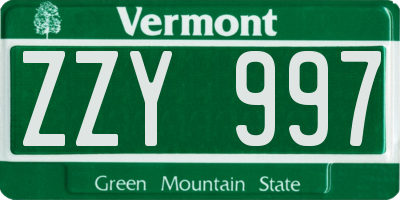 VT license plate ZZY997