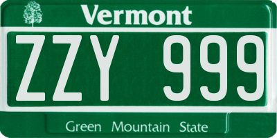 VT license plate ZZY999