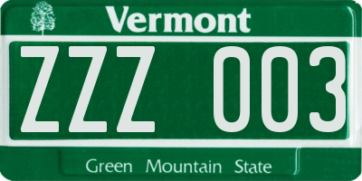 VT license plate ZZZ003